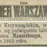 Zawiadomienie o poświęceniu tablicy pamiątkowej.
